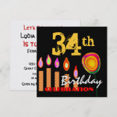 34e verjaardag Gold-kaarsen en ballonmetaal Kaart (Voorkant / Achterkant)