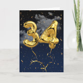 34e verjaardag Gold Mylar ballon en Confetti Card Kaart (Voorkant)