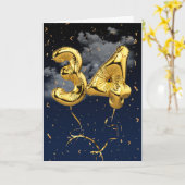 34e verjaardag Gold Mylar ballon en Confetti Card Kaart (Gele Bloem)