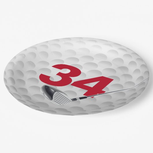 34e verjaardag golfbal ontwerp papieren bordje (Gekanteld)