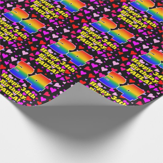 34e verjaardag: Heatten, regenboognr. 34 Cadeaupapier (Hoek)