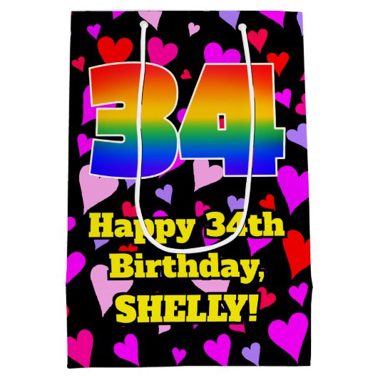 34e verjaardag: Heatten, regenboognr. 34 Medium Cadeauzakje (Achterkant)