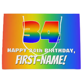 34e verjaardag: kleurrijk, vun regenboogpatroon # groot cadeauzakje