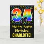 34e verjaardag: kleurrijke muzieksymbolen + regenb kaart (Gele Bloem)