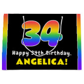 34e verjaardag: kleurrijke regenboog # 34, Naam va Groot Cadeauzakje (Voorkant)