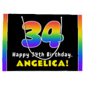 34e verjaardag: kleurrijke regenboog # 34, Naam va Groot Cadeauzakje (Achterkant)
