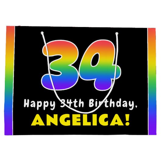 34e verjaardag: kleurrijke regenboog # 34, Naam va Groot Cadeauzakje (Achterkant)