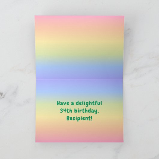 34e verjaardag: kleurrijke regenboog # 34, Naam va Kaart (Binnen)