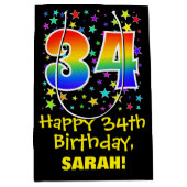 34e verjaardag: Kleurrijke Sterren Patroon & Regen Medium Cadeauzakje (Voorkant)