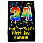 34e verjaardag: Kleurrijke Sterren Patroon & Regen Medium Cadeauzakje (Achterkant)