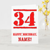 34e verjaardag: Leuk, rood rubberen stempel geïnsp Kaart (Gele Bloem)