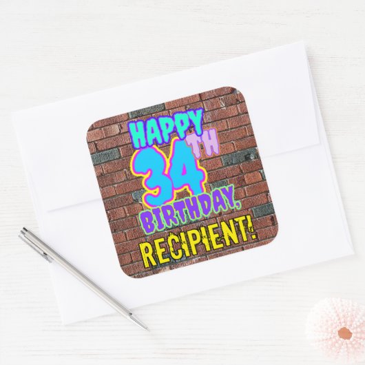 34e verjaardag - Leuk, Urban Graffiti geïnspireerd Vierkante Sticker (Envelop)