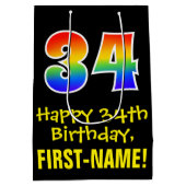 34e verjaardag: Leuk, Vet, Kleurrijk, Regenboog "3 Medium Cadeauzakje (Achterkant)