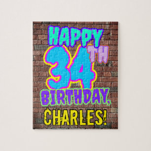34e verjaardag ~ Leuke, door graffiti geïnspireerd Legpuzzel