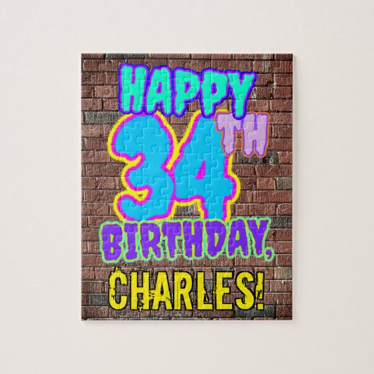 34e verjaardag ~ Leuke, door graffiti geïnspireerd Legpuzzel (Verticaal)