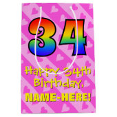 34e verjaardag: Leuke roze harten strepen; Regenbo Medium Cadeauzakje (Voorkant)