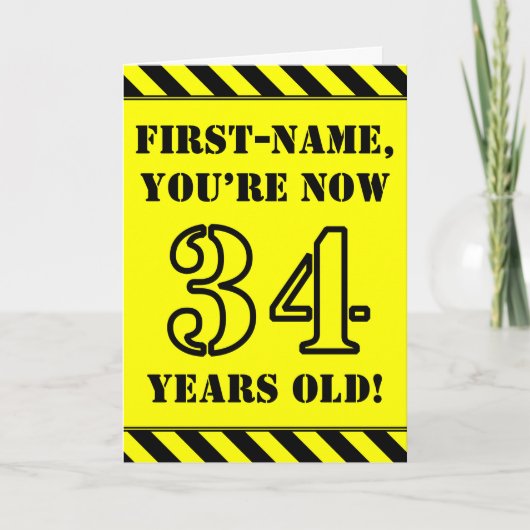34e verjaardag: Leuke stencil stijl tekst, aangepa Kaart (Voorkant)