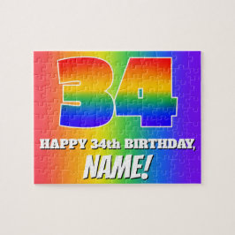 34e verjaardag — Meerkleurig regenboogpatroon "34" Legpuzzel