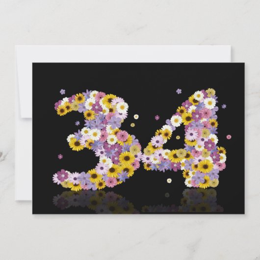 34e verjaardag, met bloemen letters kaart (Voorkant)