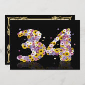 34e verjaardag, met bloemen letters kaart (Voorkant / Achterkant)