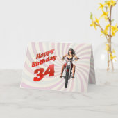 34e verjaardag met een motormeisje kaart (Gele Bloem)