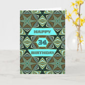34e verjaardag met groen abstract ontwerp kaart (Gele Bloem)