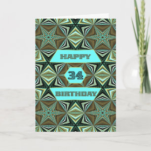 34e verjaardag met groen abstract ontwerp kaart