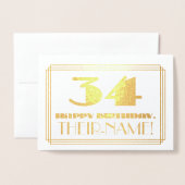 34e verjaardag; naam + Art Deco geïnspireerd look  Folie Kaarten (Voorkant met envelop)