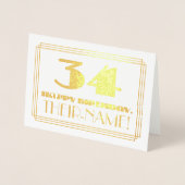 34e verjaardag; naam + Art Deco geïnspireerd look  Folie Kaarten (Voorkant)