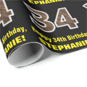 34e verjaardag: Naam & Faux Wood Grain Patroon "34 Cadeaupapier (Rol Hoek)