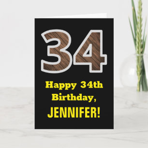 34e verjaardag: Naam, Faux Wood Grain Patroon "34" Kaart