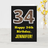 34e verjaardag: Naam, Faux Wood Grain Patroon "34" Kaart (Gele Bloem)