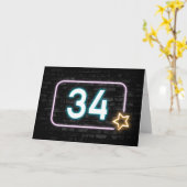 34e verjaardag Neon Sign On Brick Wall Kaart (Gele Bloem)