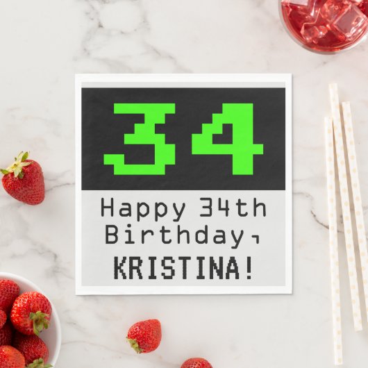 34e verjaardag - Nerdy / Geeky stijl "34" & Naam Servet (Insitu)