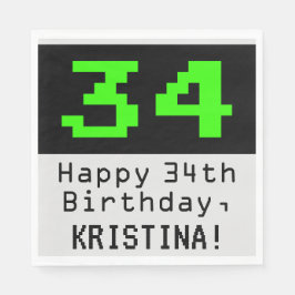 34e verjaardag - Nerdy / Geeky stijl "34" & Naam Servet
