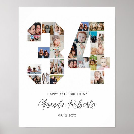 34e verjaardag nummer 34 aangepaste fotocollage poster (Voorkant)
