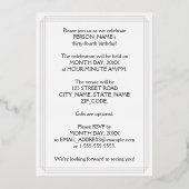 34e verjaardag Partij — Legant Manuscript + de Naa Folie Uitnodiging (Achterkant)