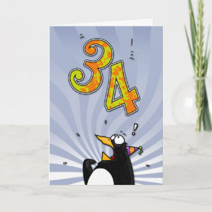 34e verjaardag - Penguin Surprise Kaart