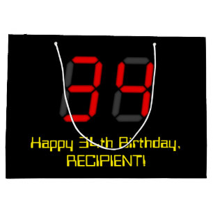 34e verjaardag: Red Digital Clock Style "34" + naa Groot Cadeauzakje