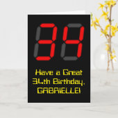 34e verjaardag: Red Digital Clock Style "34" + naa Kaart (Gele Bloem)