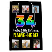 34e verjaardag: Regenboog "34", aangepaste foto's  Medium Cadeauzakje (Voorkant)