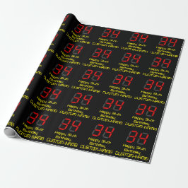 34e verjaardag: rode digitale klokstijl "34" + naa cadeaupapier