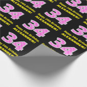 34e verjaardag: roze strepen en harten "34" + naam cadeaupapier (Hoek)