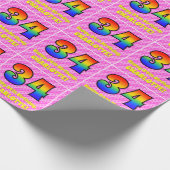 34e verjaardag: roze strips & harten, regenboognr. cadeaupapier (Hoek)