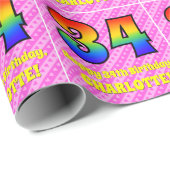 34e verjaardag: roze strips & harten, regenboognr. cadeaupapier (Rol Hoek)