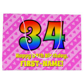 34e verjaardag: roze strips & harten, regenboognr. groot cadeauzakje (Achterkant)