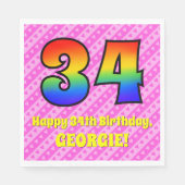 34e verjaardag: roze strips & harten, regenboognr. servet (Voorkant)