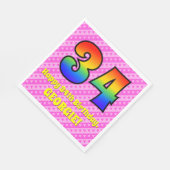 34e verjaardag: roze strips & harten, regenboognr. servet (Hoek)