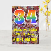 34e verjaardag; rustieke herfstbladeren; regenboog kaart (Gele Bloem)