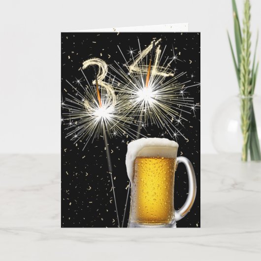 34e Verjaardag Sparklers Met Bier Mok Kaart (Voorkant)